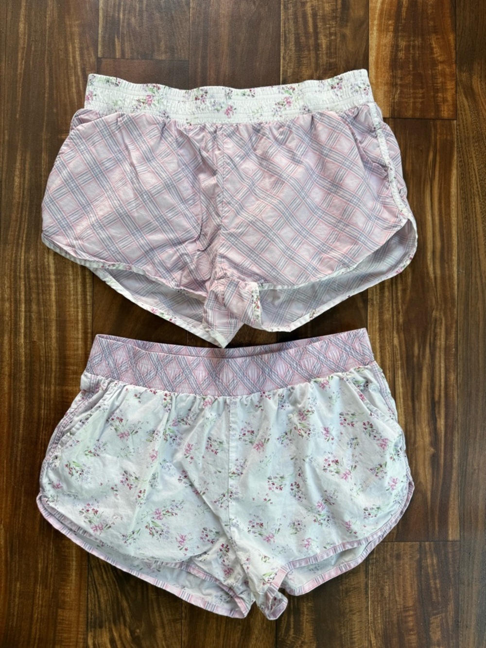 Happily Grey Cottagecore Pink Plaid & Floral Sleep Shorts Duo Bundle